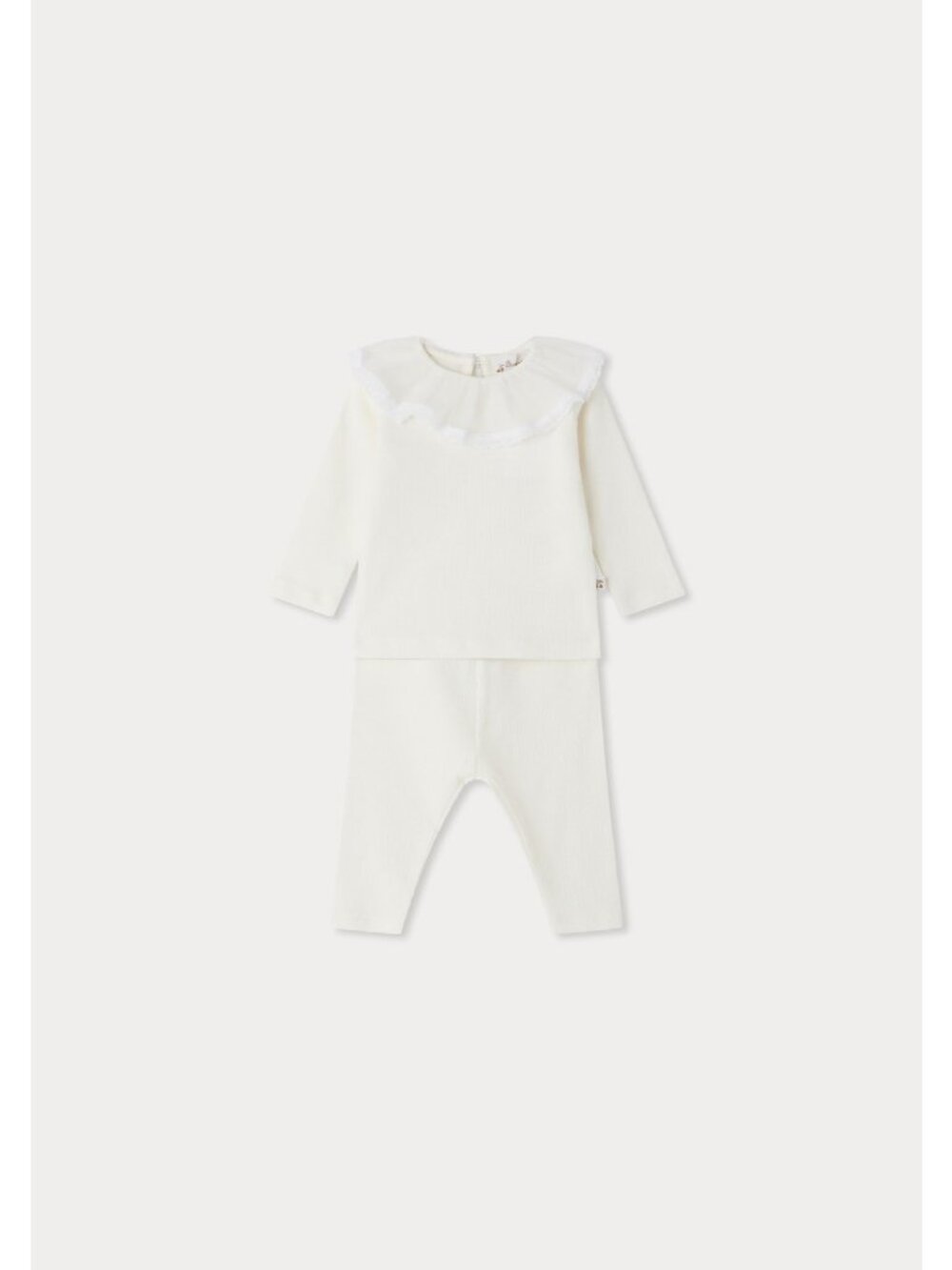 Bonpoint white ribbed set with ruffle size 3 months